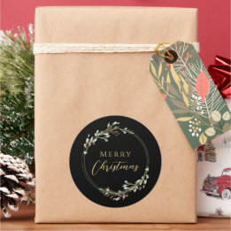 Sticker Rond Couronne minimaliste de Noël noir