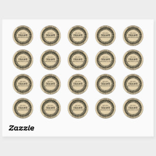 Sticker Rond Couronne noire vintage sur beige foncé