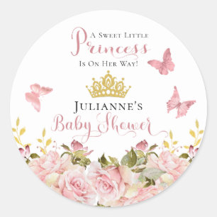 Sticker Rond Couronne Papillons Floral Princess Baby shower