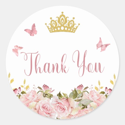 Sticker Rond Couronne | Papillons Merci floral rose (Devant)