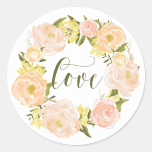 Sticker Rond Couronne Pastel Orange Peonies   Love Lettering
