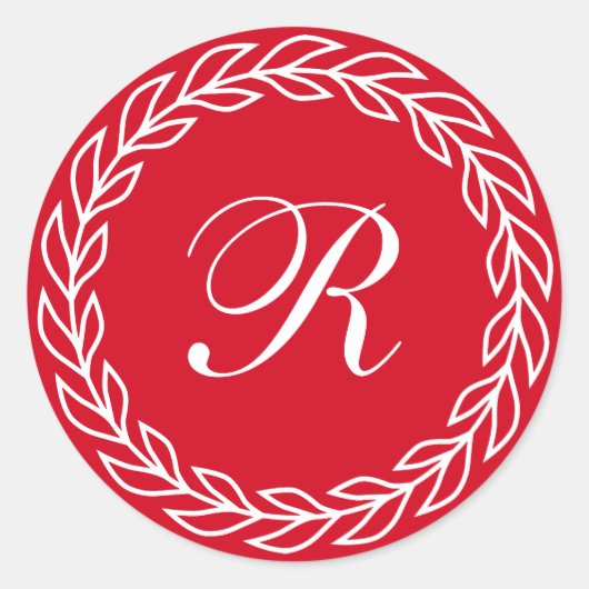 Sticker Rond Couronne Red Laurel avec monogramme personnalisé (Devant)