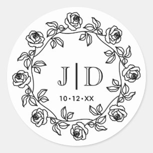 Sticker Rond Couronne Rose de deux premiers Mariages Monogramme
