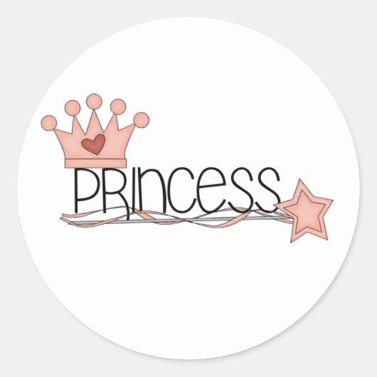 Sticker Rond Couronne rose et princesse baguette (Devant)