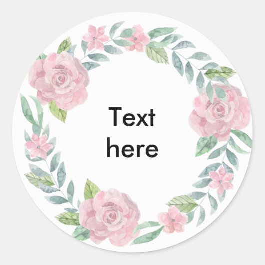 Sticker Rond Couronne rose pastel pour customiser avec un nom (Devant)
