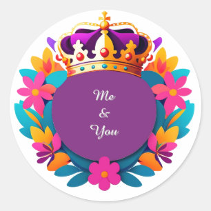 Sticker Rond Couronne Royale Avec Cercle Violet