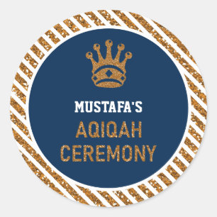 Sticker Rond Couronne Royale Bleue Or Prince Aqiqah