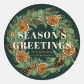 Sticker Rond Couronne rustique de pin et d'orange séchée verte  (Devant)