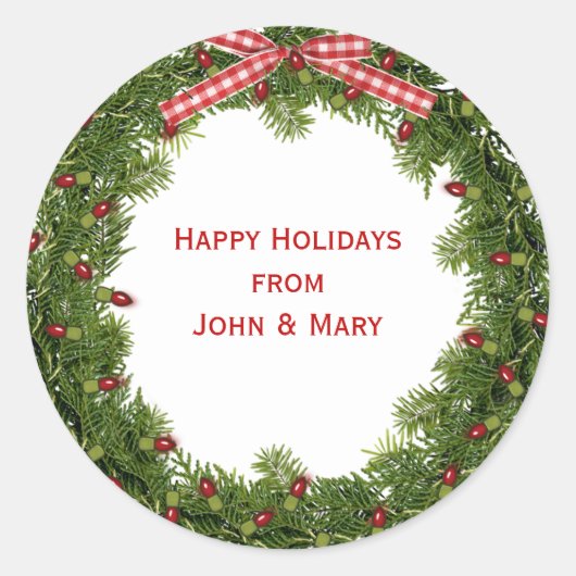 Sticker Rond couronne verte de Noël avec fil rouge clair (Devant)