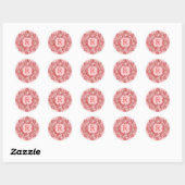 Sticker Rond Couronne vintage de fleurs rouges (Feuille)