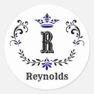 Sticker Rond Couronne Wreath Monogramme 'R' Personnalisé