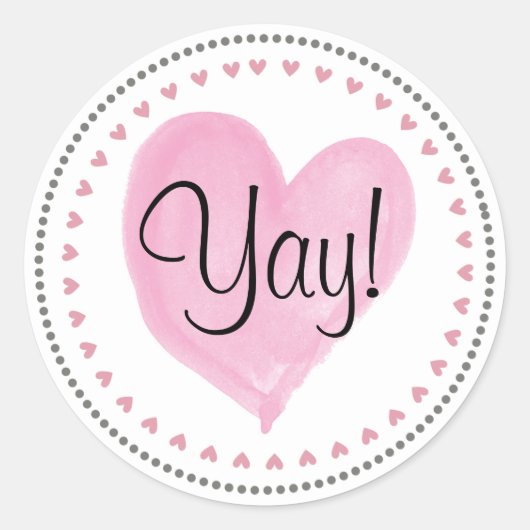 Sticker Rond Courrier heureux Yay de coeurs roses (Devant)