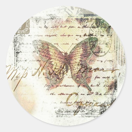 Sticker Rond Courrier papillon vintage (Devant)