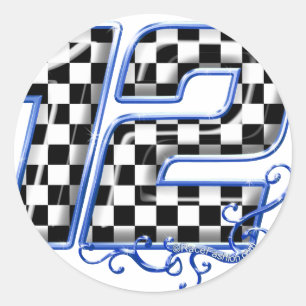 Sticker Rond course automobile numéro 12 bleu