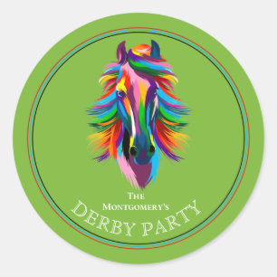 Sticker Rond Course de chevaux Derby Colorée Fête Noir