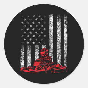 Sticker Rond Course de Kart - Course de Kart Usa Drapeau Améric
