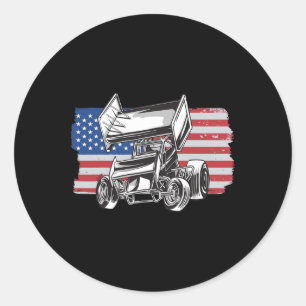 Sticker Rond Course de Sprint Car Drapeau USA 