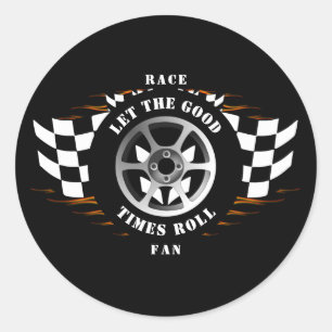 Sticker Rond Course de voiture de sport Flamboyant Checkered Ca