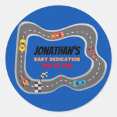 Sticker Rond Course Voitures Racetrack Baby Boy Dedication (Devant)