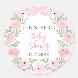 Sticker Rond Courte couronne rose florale avec arc bébé fille d