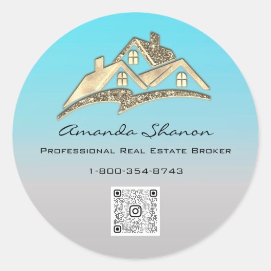 Sticker Rond Courtier immobilier Gold House Code QR LOGO (Devant)