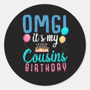 Sticker Rond Cousin Anniversaire Gâteau Amusant Ballons Garço
