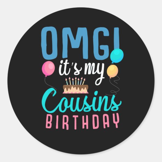 Sticker Rond Cousin Anniversaire Gâteau Amusant Ballons Garçons (Devant)