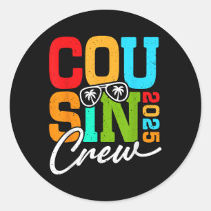 Sticker Rond Cousin Crew 2025 Pour Vacances D'Été En Famille Et