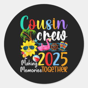 Sticker Rond Cousin Crew 2025 Summer Vacation Beach Voyage en f