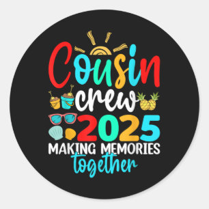 Sticker Rond Cousin Crew 2025 Summer Vacation Beach Voyage en f
