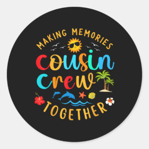 Sticker Rond Cousin Crew 2025 Summer Vacation Beach Voyage en f