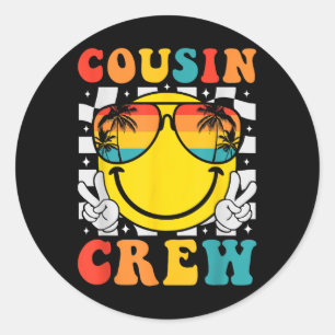 Sticker Rond Cousin Crew 2025 Summer Vacation Beach Voyage en f