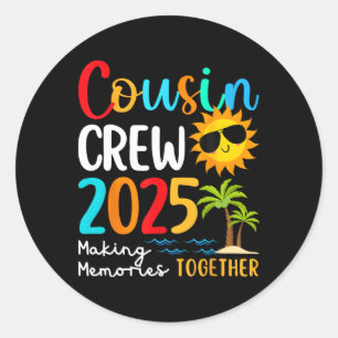Sticker Rond Cousin Crew 2025 Summer Vacation Beach Voyage en f
