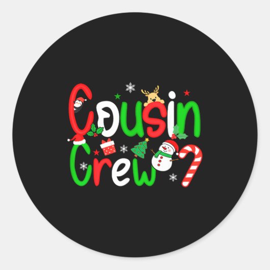 Sticker Rond Cousin Crew Christmas Xmas Lights Family Matching (Devant)