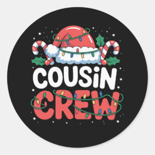 Sticker Rond Cousin Crew Noël Santa Hat Famille Vacances