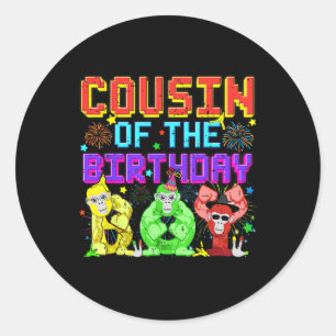 Sticker Rond Cousin De L'Anniversaire Garçon Gorilla Jeu Cute F
