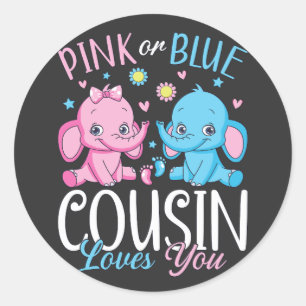 Sticker Rond Cousin Rose Ou Bleu Vous Aime Baby Éléphant