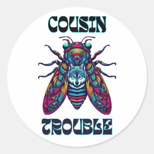 Sticker Rond Cousin Trouble Cidada & Wolf (Devant)