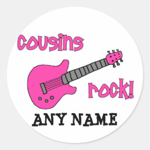 Sticker Rond Cousins Rock ! avec guitare rose