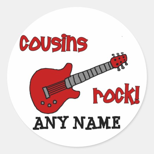 Sticker Rond Cousins Rock ! avec la guitare rouge (Devant)