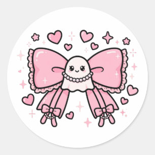 Sticker Rond Coussin décoratif rose à nœud papillon Coquette