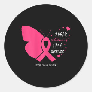 Sticker Rond Coute 1 an Cancer du sein Gratuit Cadeaux de survi