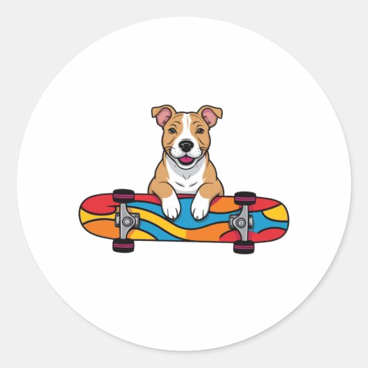 Sticker Rond Couteau Bull Terrier sur skateboard (Devant)