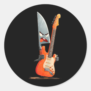 Sticker Rond Couteau de cuisine drôle avec costume de guitare é