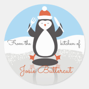 Sticker Rond Couteau fourche de pingouin Noël de la cuisine de