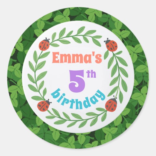 Sticker Rond Coutume Ladybug & Leaf 5e anniversaire (Devant)