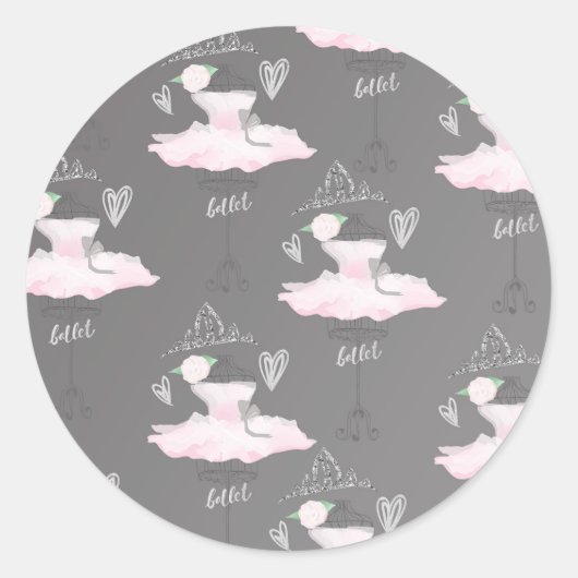 Sticker Rond Couture rose et gris Ballerina Anniversaire (Devant)