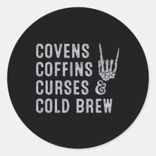 Sticker Rond Covens Coffins Curies Cold Brew Fall Halloween Spo