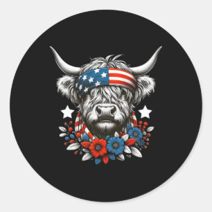 Sticker Rond Cow 4 juillet American Flag