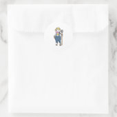 Sticker Rond Cow as Farmer with Pitchfork (Sac)